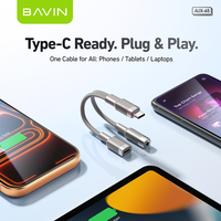 Kabel Audio BAVIN Mobile Phone Music Charging 2 in 1 AUX65 USB C Male ke 3.5mm Female Jack AUX