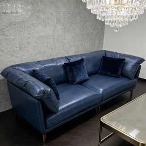 <span class=keywords><strong>Divano</strong></span> Sezionale Moderno di Lusso in Vera Pelle Blu di Alta Gamma, Stile Italiano Europeo, Set 1-2 Posti - Product Image 2