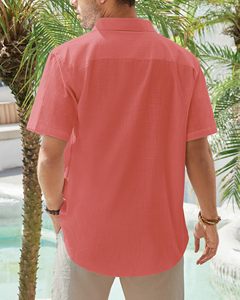 Men's Casual Cotton <b>Linen</b> Button Shirts Short Sleeve Lightweight Beach Vacation Tops 100% Cotton Stand <b>Printed</b> ODM Wholesale - Product Image 2