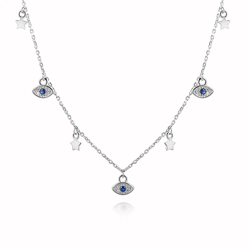 new star evil eye zircon necklace silver