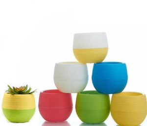 Creative Mini Plastic Flower Pot Succulent Plant Pot Round Shape 5 Colors