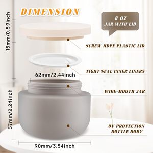 Pot cosmétique en PP écologique doux au toucher de 250 ml (8 oz) avec couvercle à vis, couleur personnalisable, pots en plastique - Product Image 3