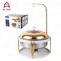 QY Luxury 8L Chauffe-Plat Rond Doré et Blanc en Acier Inoxydable avec Couvercle Suspendu pour Buffet, Hôtels, Mariages et Traiteur