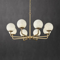 Lustre en albâtre de luxe de lumière pendante en laiton moderne de 6 globes pour la salle à manger