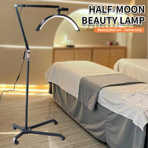 Luz de pestañas de Luna LED de medio anillo con ruedas para maquillaje, tatuaje, pestañas, salón de belleza, lámpara de pie para cejas, luz de belleza de arco - Product Image 2