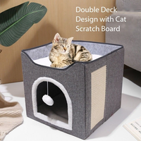 Lit pour chat à double couche, pliable, détachable, lavable, avec porte arquée et griffoir en sisal, pour chats de petite et moyenne taille, usage intérieur