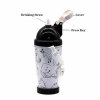 Bouteilles d'eau murales pour enfants à double paille isotherme, avec couvercle transparent à clapet, pour dessin DIY sur papier vierge, avec gobelet intégré