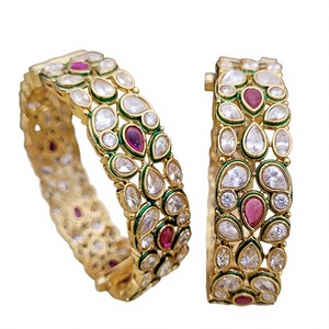 Trendy Beautiful Gold Finish With Stones Look Two <b>Set</b> OF <b>Bangles</b> Stylish Openable <b>Bangles</b> for Women For Wedding Wear - Product Image 2