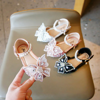Nouvelles sandales pour filles Printemps-Été 2026, style coréen, chaussures de princesse à nœud pour bébés filles, chaussures de danse à paillettes pour filles