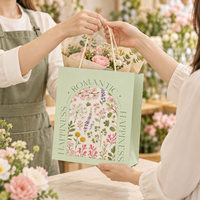 Sacs cadeaux en papier botanique de plusieurs tailles avec poignées en corde pour l'emballage de fleuristes, la vente au détail et les commandes de cadeaux clients