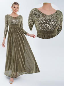 25028 #    Abito da Sera Lungo Etereo con Maniche Lunghe in Chiffon Paillettato, Linea ad A, Lunghezza al Pavimento - Product Image 3