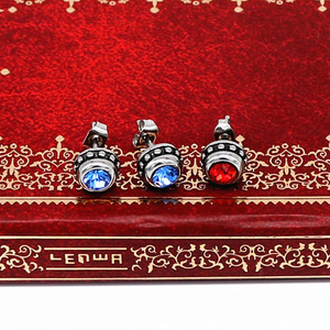 yunnique <b>Stud</b> <b>Earrings</b> 316 Stainless Steel Round Zirconia Bezel Setting Unisex Jewelry Fashionable <b>Earrings</b> Red <b>Blue</b> Black White - Product Image 3