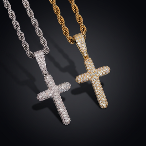 Collar con colgante de cruz estilo Hip Hop, con circonitas, chapado en oro de 18K sobre plata, cadena de cuerda, unisex, para fiestas. - Product Image 2