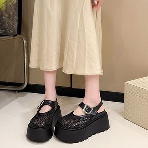 <span class=keywords><strong>Sandales</strong></span> <span class=keywords><strong>compensées</strong></span> en maille tissée pour femmes, style Mary Jane à bout fermé, avec boucle réglable – Vente en gros - Product Image 3