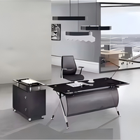 Liyu Mobilier de bureau moderne Table d'ordinateur en verre noir à la mode avec cadre en métal extensible convertible pour bureau à domicile