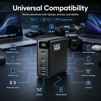 Chargeur mural rapide GaN 140W avec affichage numérique, USB-C PD140W, USB A QC30W, adaptateur secteur multi-appareils pour ordinateur portable et téléphone