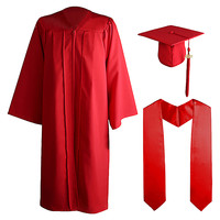 Ensemble de graduation unisexe 2024 en gros : toge mate, toque, pompon et étole, avec breloque de graduation 2024, tissé 100% polyester, uniforme pour adultes