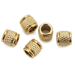 Stainless Steel Textured Large Hole <b>Spacer</b> Beads | Gold-Plated Barrel Beads for Braided Cord & Leather String Jewelry DIY - Product Image 4