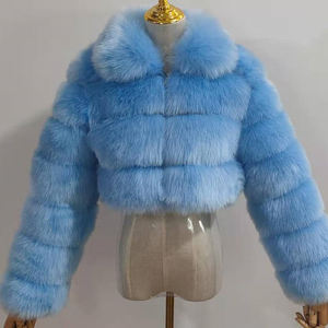 Faux Fox kürk bezemeler ile kadın kısa Faux kürk ceket Turn Down yaka tam kollu - Product Image 3