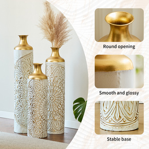 Floor Metal <b>Vase</b> Modern Style Decorative <b>Set</b> White Glazed <b>3</b> Piece Home Decoration Large Droplet Shaped - Product Image 2