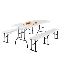 Table de pique-nique rectangulaire pliable moderne pour hôtels, mariages, événements en plein air, avec structure métallique empilable (matériau HDPE)