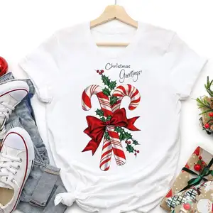 ecowalson custom Fashion Cat Funny 90s Style Merry Christmas Holiday Winter Tshirt Female Top Graphic Clothes Shirt T Tee New