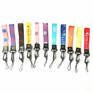 Hot Sale Custom Logo Short Wrist Strap Wristlet Polyester Lanyard with Embossing Printing Anime Keychain Bulk Wholesale