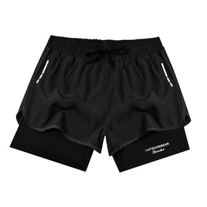 Men's Double Layer Swim Trunks Solid Color Mid Waist Knitted Plus Size Hot Spring Board Shorts - Product Image 1
