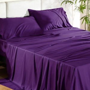 Vente en gros de literie pleine grandeur de style moderne, ensemble de 4 pièces en <span class=keywords><strong>lin</strong></span> de bambou <span class=keywords><strong>violet</strong></span> avec poche profonde et drap supérieur tissé - Product Image 4