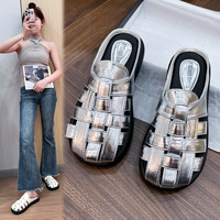 Nuevas zapatillas tejidas de fondo plano transpirables huecas de moda Retro de verano para mujer