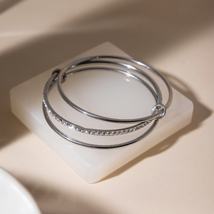 G4763 Bracelets en acier inoxydable en gros, zircon blanc, multicouches, empilables, bracelets simples pour femmes, bijoux - Product Image 4