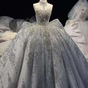 Hz002 Stunning Silver <b>White</b> Sweetheart Heavy Crystal Beaded Oversized Back Bow Glitter Ball Gown Wedding Gown Jancember - Product Image 5