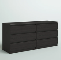 Commode à 6 tiroirs Factory Direct Design minimaliste moderne avec grand espace de rangement Texture en bois noir pour chambre salon