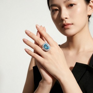 แหวนเงินแท้ S925 รุ่น Saint Maria Sea Blue Luxury Paraiba Millennium ประดับด้วยพลอยโทแพซสังเคราะห์ ขายส่งจากโรงงาน รับสั่งทำ - Product Image 3