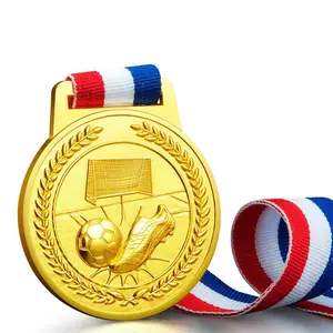 High Quality Custom Logo Football Sports Awards Brass Metal Medals Soccer Double Gold Bronze Folk Art Casting