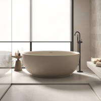 Baignoire ovale moderne de luxe en pierre artificielle finition mate couleur café au lait, écologique et durable pour une immersion profonde