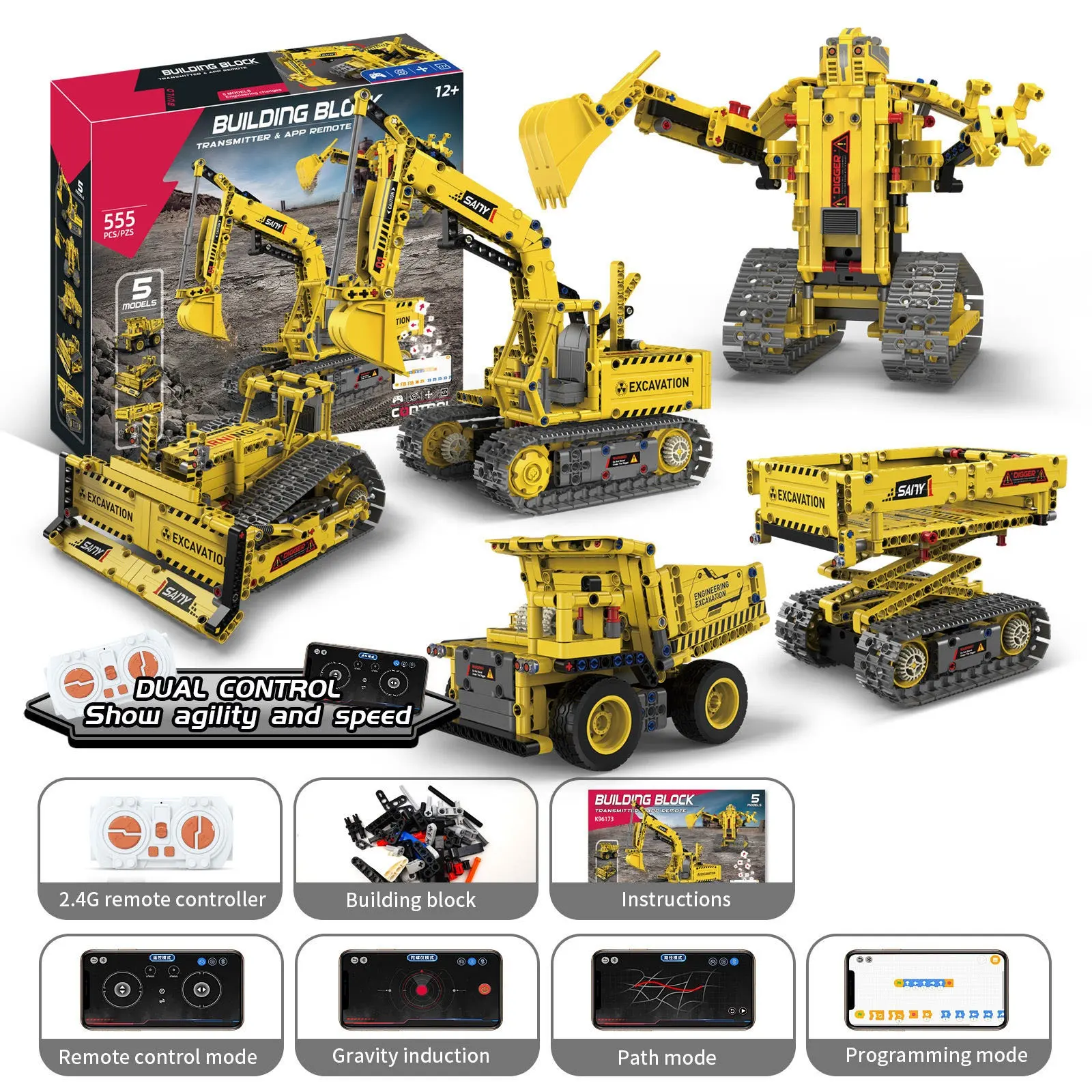 Educational 5 in 1 Engineering Robot Kit Toys STEM Programmable Electric Building Block Excavator toy