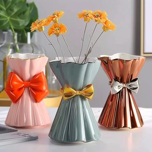 Jarrón de cerámica con borde dorado, pajarita de escritorio, porcelana, flor húmeda, planta, jarrón preservado, decoración de jardín, contenedor interior para el hogar - Product Image 5