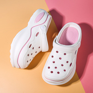 Sabots blancs unis avec bordure rose, semelle extérieure respirante en EVA, bout fermé, pantoufles décontractées pour toutes les saisons - Product Image 4
