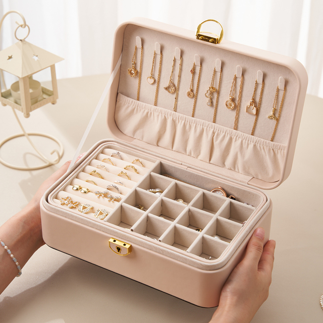 Best Selling Handmade PU Leather Jewelry Storage Box Case Customized Logo Pink Brown Beige with Lock