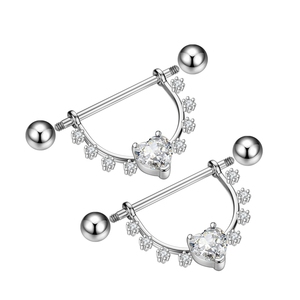 Set de 10 Pares de Piercings para Pezones de Acero Inoxidable 316L Plateado para Niños, con un Corazón y Ocho Circonitas, Lindos, Regalo - Product Image 1