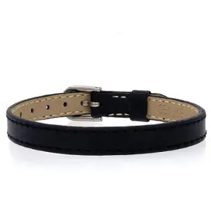 Fahion jewelry Genuine Leather Black Color Leather Band 8mm Slide Charm wrist strap