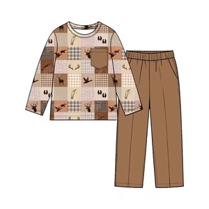Ensemble décontracté pour garçons : T-shirt à manches longues avec poche et imprimé canard colvert, pantalon droit uni - Product Image 3