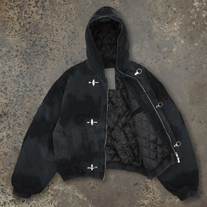 Custom Dye Wash Duck Canvas Firefighting Fireman Broche Hebilla Vintage Hombres Trabajador Ropa DE TRABAJO Chaquetas de bombardero con capucha - Product Image 2