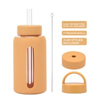 Bouteille en verre Helen 2026 nouvelle avec manchon en silicone 600 ml, double couvercle absorbant, anti-fuite, sans BPA, sans danger pour les aliments, réutilisable, avec bouchon de paille
