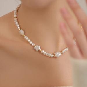 Collier tendance pour femme Star Love, argent 925, perle d'eau douce baroque, luxe léger, chaîne de clavicule de niche, perle d'eau douce naturelle - Product Image 4