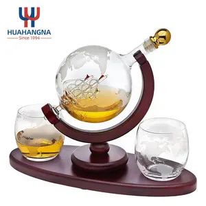 Wholesale Custom Logo 25oz 750ml Twist Crystal Glass Wine Whiskey Decanter And Glass Set In Wooden Gift Box