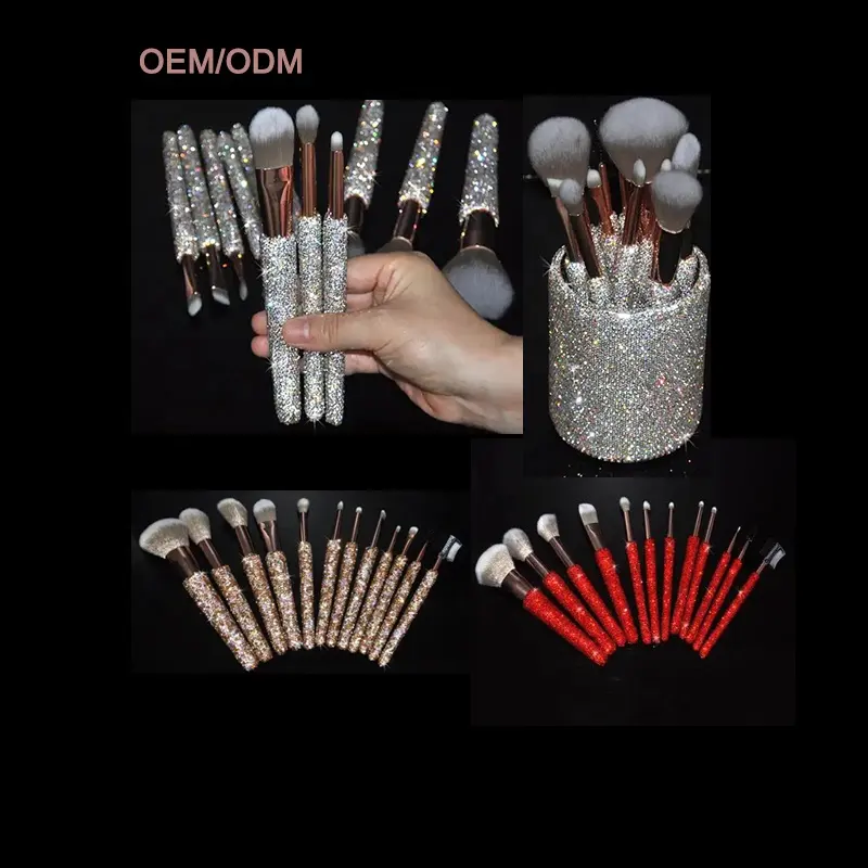 12 Cái Bán Hot Rhinestone Makeup Brushes Kim Cương Mềm Lông Bling Makeup Brush Set Với Chủ