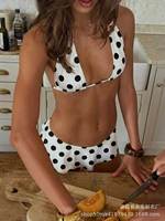 Nouveau Maillot de Bain Bikini 2 Pièces Femme 2026 Style Européen et Américain Imprimé Léopard, Jupe Fendue Ondulée, Séchage Rapide, Halter à Lacets, Sexy