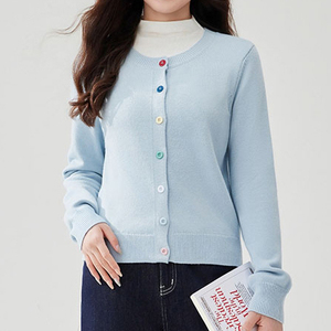 <span class=keywords><strong>Cardigan</strong></span> in Maglia <span class=keywords><strong>Azzurro</strong></span> Multicolore con Bottoni per <span class=keywords><strong>Donna</strong></span> - Top Casual Giornaliero Giocoso - Product Image 6